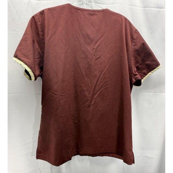 Reina Womens Contrast Trim Reddish-Brown Scrub Top Size Medium - Picture 4 of 6